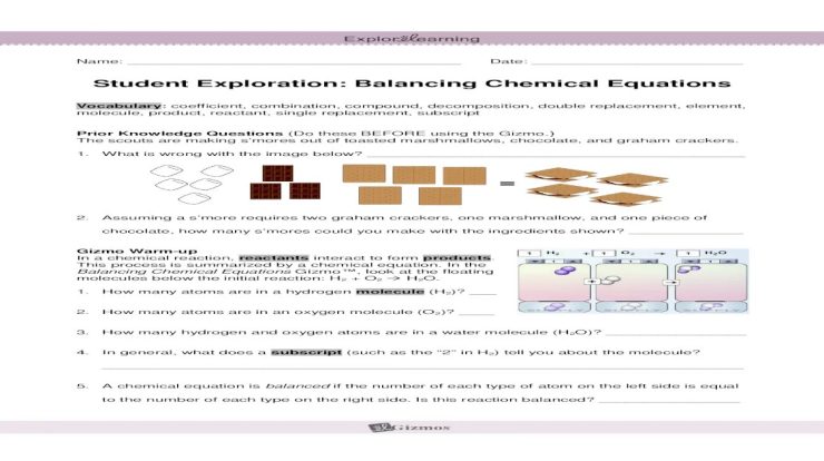 Gizmo chemical equations answer key